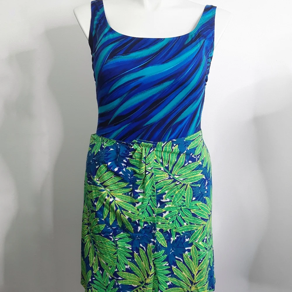 Liz & Co Under The Sea Palm Leaf Blue Green Sarong NWT sz S